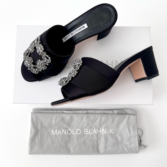 MANOLO BLAHNIK | Martanew Black Satin Jewel Buckle Mules EU 36 US 6 - Picture 2 of 13